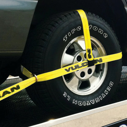 VULCAN Car Tie Down Kit - Adjustable Loop - Snap Hooks - Classic Yellow - Complete Kit Includes 4 Straps and 4 Ratchets