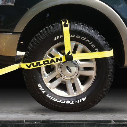 VULCAN Car Tie Down Kit - Adjustable Loop - Snap Hooks - Classic Yellow - Complete Kit Includes 4 Straps and 4 Ratchets