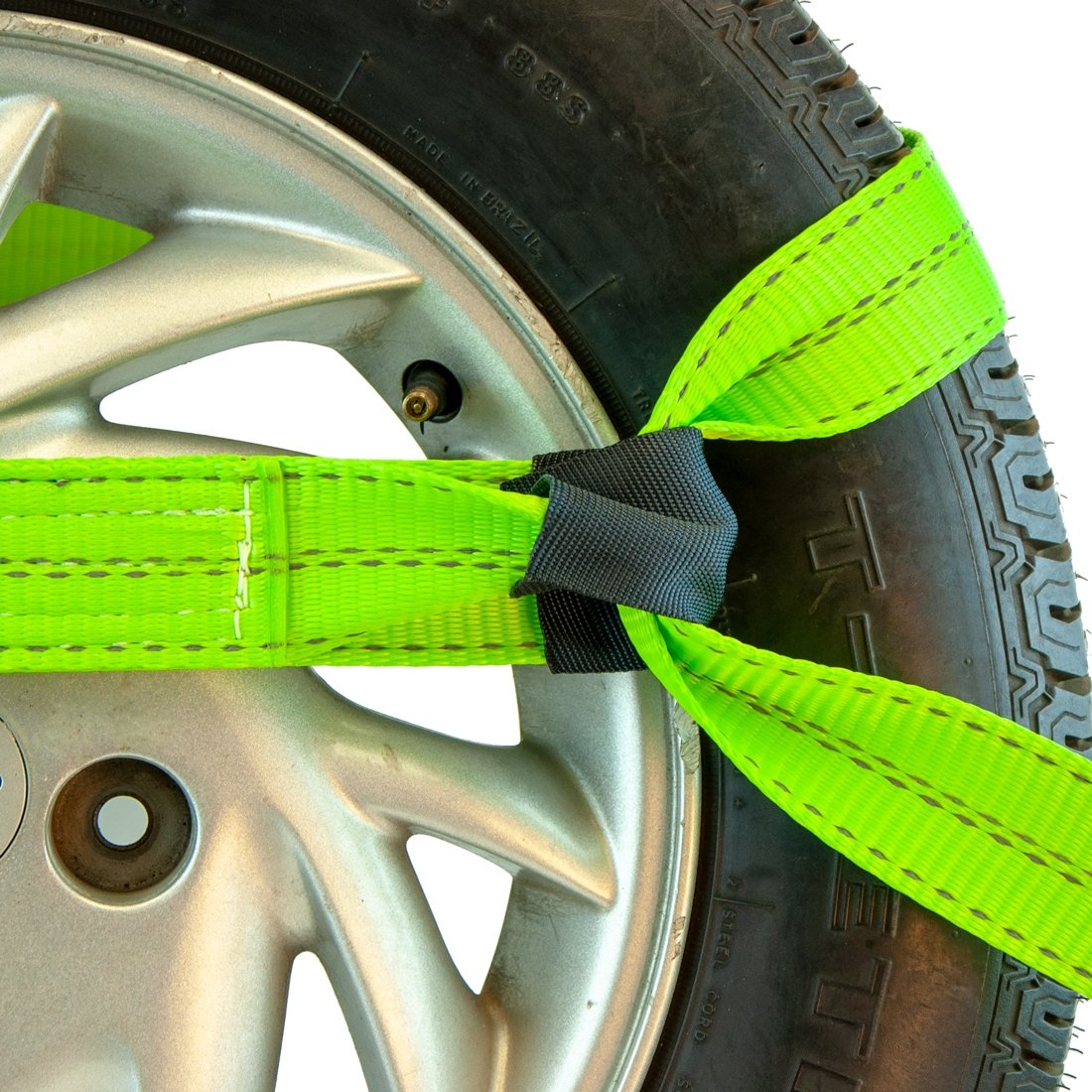 VULCAN 8-Point Vehicle Tie Down Kit with Chain Tails on Both Ends - Set of 4 - Reflective High-Viz