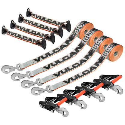 VULCAN 8-Point Roll Back Vehicle Tie Down Kit with Snap Hooks On Both Ends