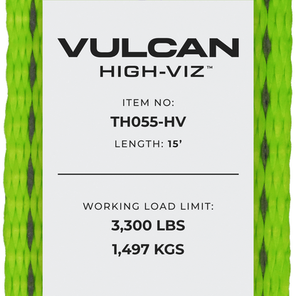 VULCAN 8-Point Vehicle Tie Down Kit with Snap Hook on Strap Ends and Chain Tail on Ratchet Ends - Set of 4 - Reflective High-Viz