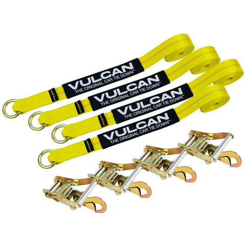 VULCAN Car Rim Tie Down System with Ratchets - 2 Inch x 144 Inch - 4 Pack - Classic Yellow - 3,300 Pound Safe Working Load