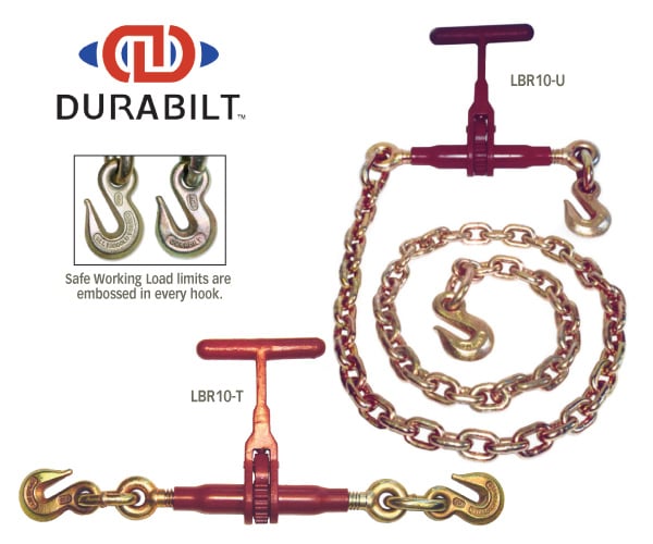 Durabilt Ratchet Style T-Handle Load Binder with 2 Grab Hooks - 6,600 Pound Safe Working Load (For 3/8" Grade 70 Chain)