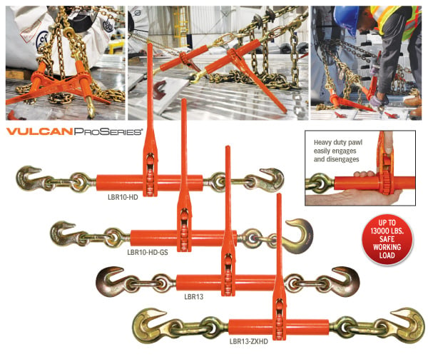 VULCAN Load Binder with Grab and Slip Hooks - Ratchet Style - 6,600 Pound Safe Working Load (Works with 5/16 Inch or 3/8 Inch Grade 70 Chain)