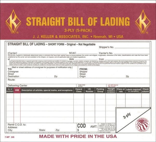 Universal Bill of Lading For Hazardous and Non-Hazardous - 5 Pack