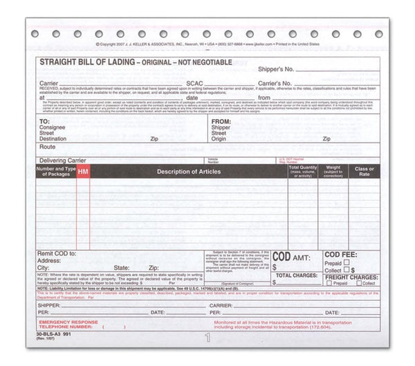 Bills of Lading - Universal Form 3 Ply Carbon Leaf