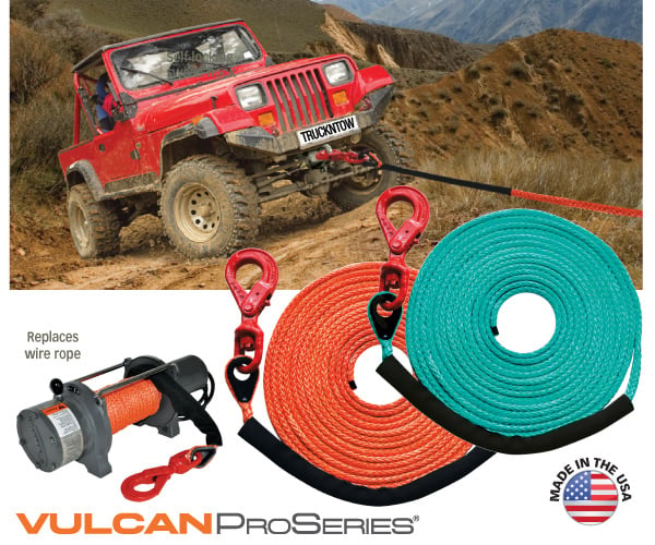 VULCAN Dyneema Synthetic Rope Winch Line - Locking Swivel Hook - 1/2 Inch x 75 Foot - Green - 30,400 Pound MBS - 7,600 Pound Safe Working Load