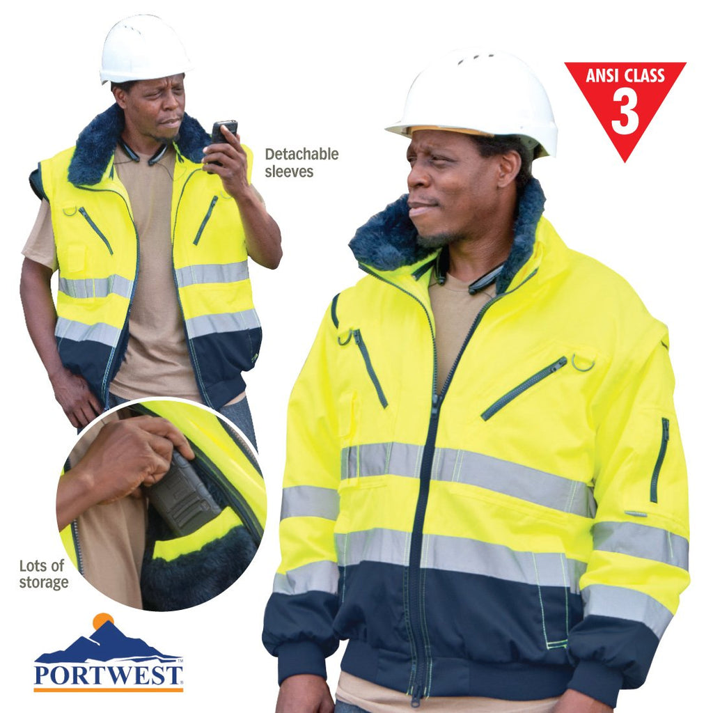 High Visibility 3-In-1 Pilot Jacket - Lime - Large