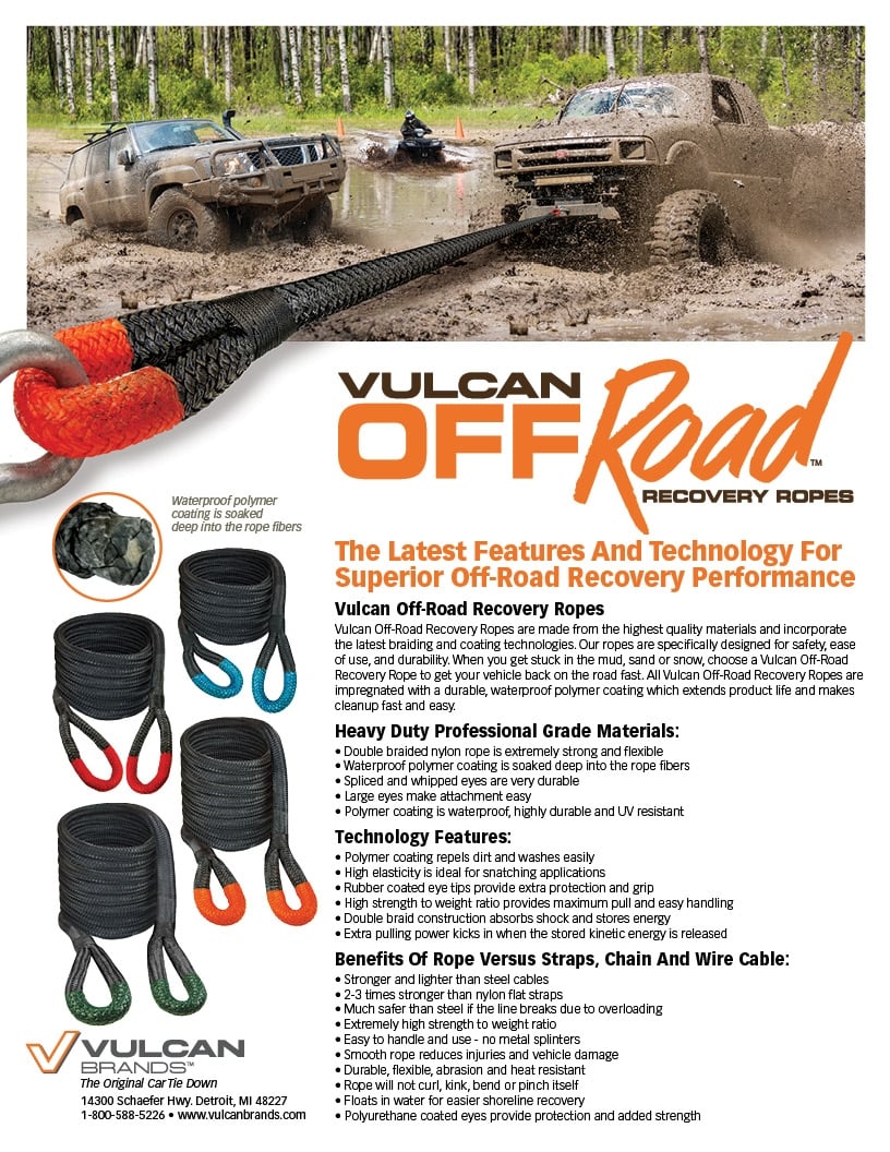 VULCAN Off-Road Recovery Rope - 1-1/4 Inch x 30 Foot - Orange Eyes - 52,300 Pound Breaking Strength - Includes Vented Storage Bag