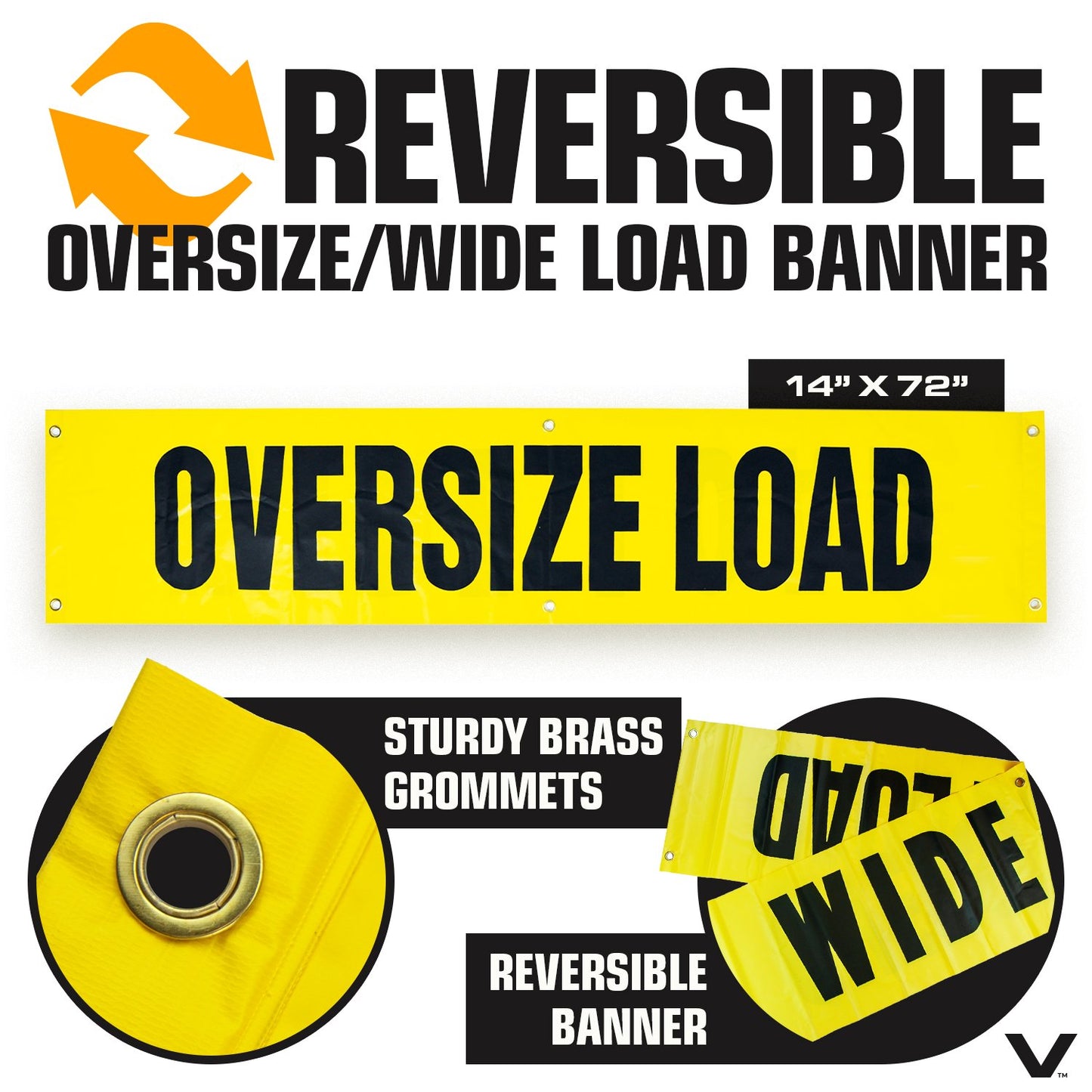 VULCAN Wide Load Kit - Includes (1) 12x72" Oversize Load Sign,  (2) 14x72" Reversible Wide Load/Oversize Load Signs, (4) Wire Loop Flags, (4) Flag Magnets, And (2) FREE Amber Beacons