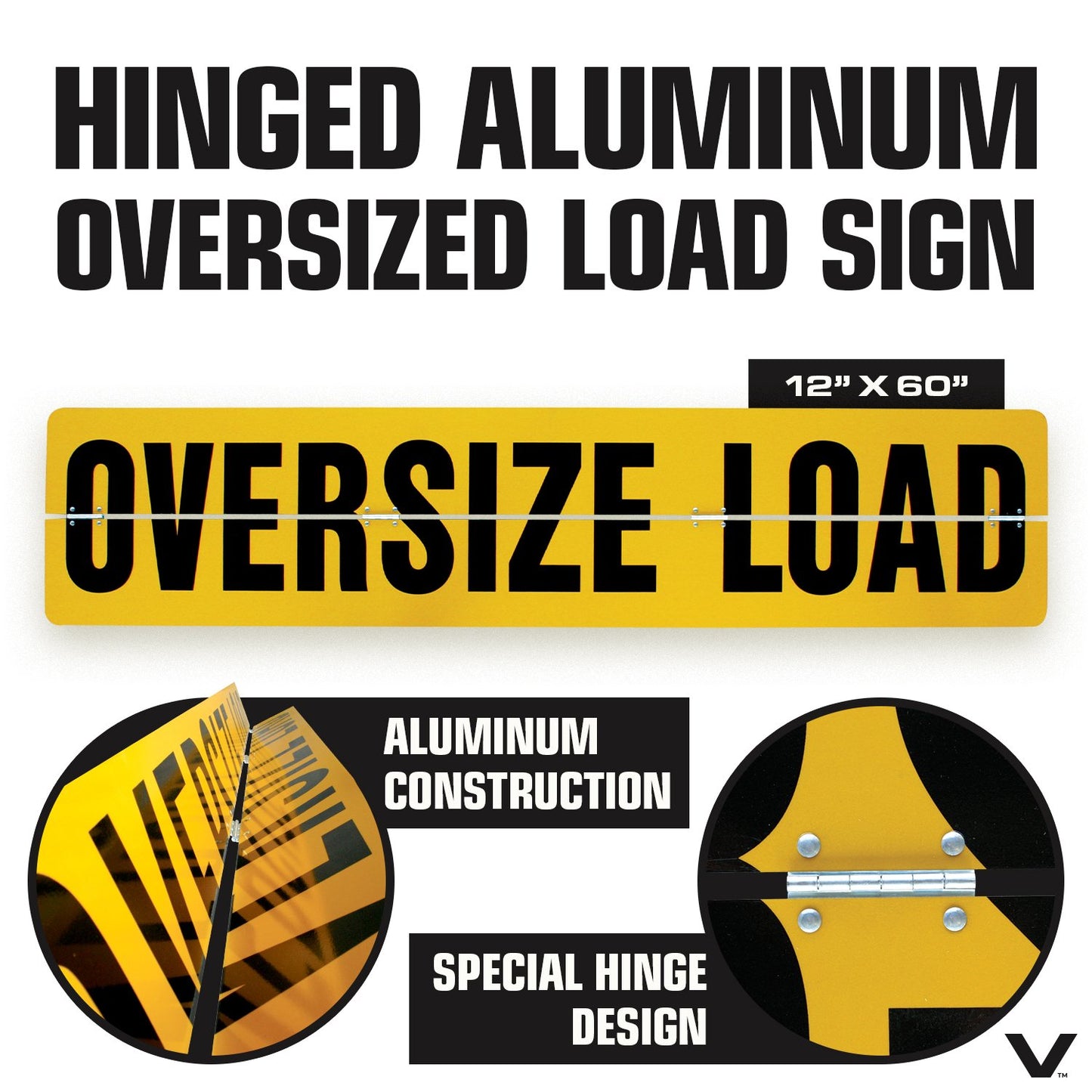 VULCAN Wide Load Kit For Pilot Cars - Includes (1) Hinged Aluminum 12x60" Oversize Load Sign, (2) Mesh 12x60" Oversized Load Banners, (4) Wire Loop Flags, (4) Flag Magnets, And FREE Mini Light Bar