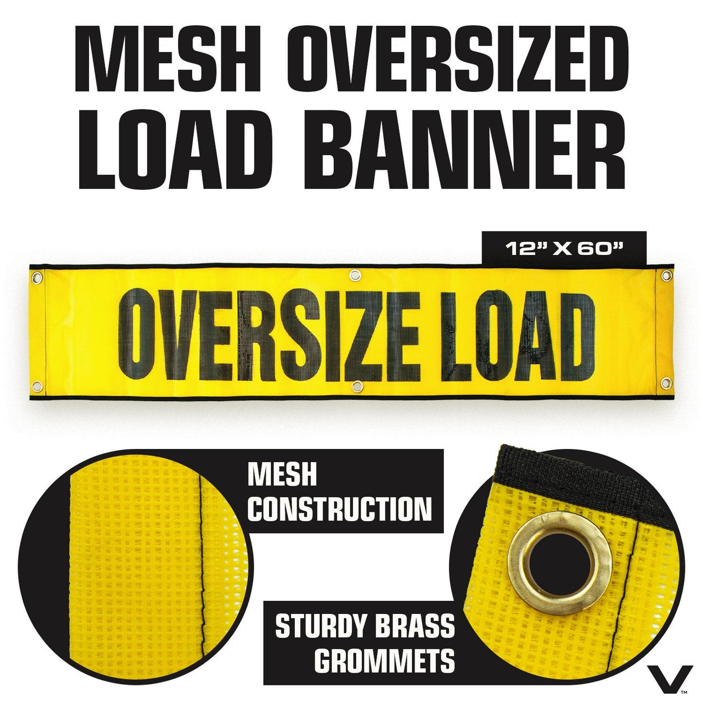 VULCAN Wide Load Kit For Pilot Cars - Includes (1) Hinged Aluminum 12x60" Oversize Load Sign, (2) Mesh 12x60" Oversized Load Banners, (4) Wire Loop Flags, (4) Flag Magnets, And FREE Mini Light Bar