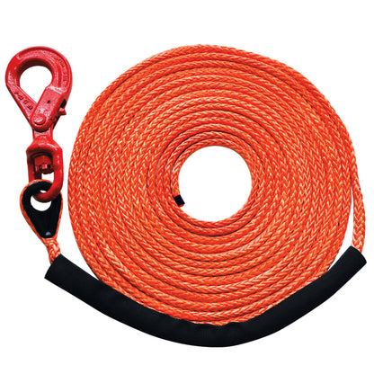 VULCAN Dyneema Synthetic Rope Winch Line - Locking Swivel Hook - 3/8 Inch x 100 Foot - Orange - 16,400 Pound MBS - 4,100 Pound Safe Working Load