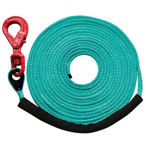 VULCAN Dyneema Synthetic Rope Winch Line - Locking Swivel Hook - 1/2 Inch x 75 Foot - Green - 30,400 Pound MBS - 7,600 Pound Safe Working Load