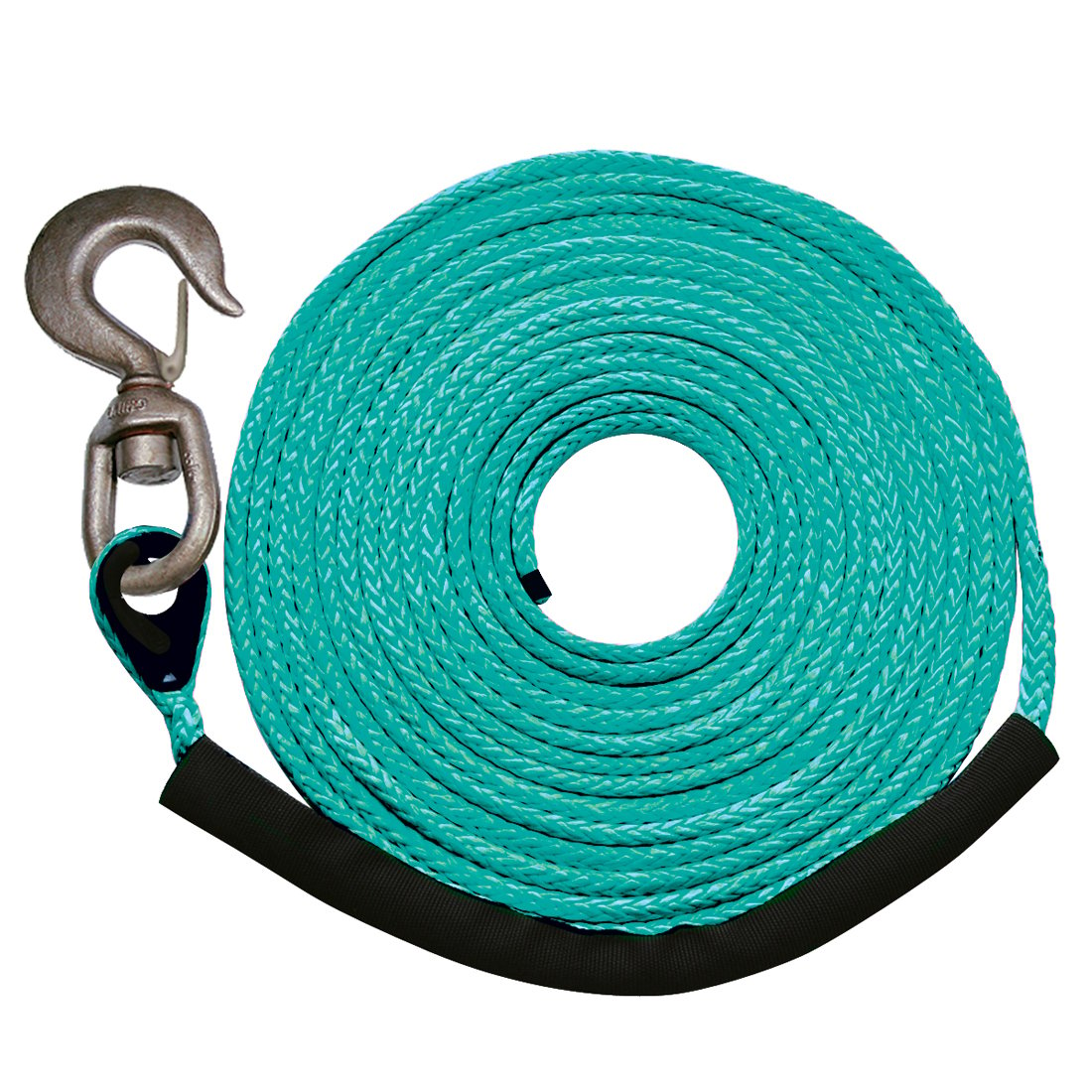 VULCAN Dyneema Synthetic Rope Winch Line - Swivel Hook - 1/2 Inch x 150 Foot - Green - 30,400 Pound MBS -  7,600 Pound Safe Working Load