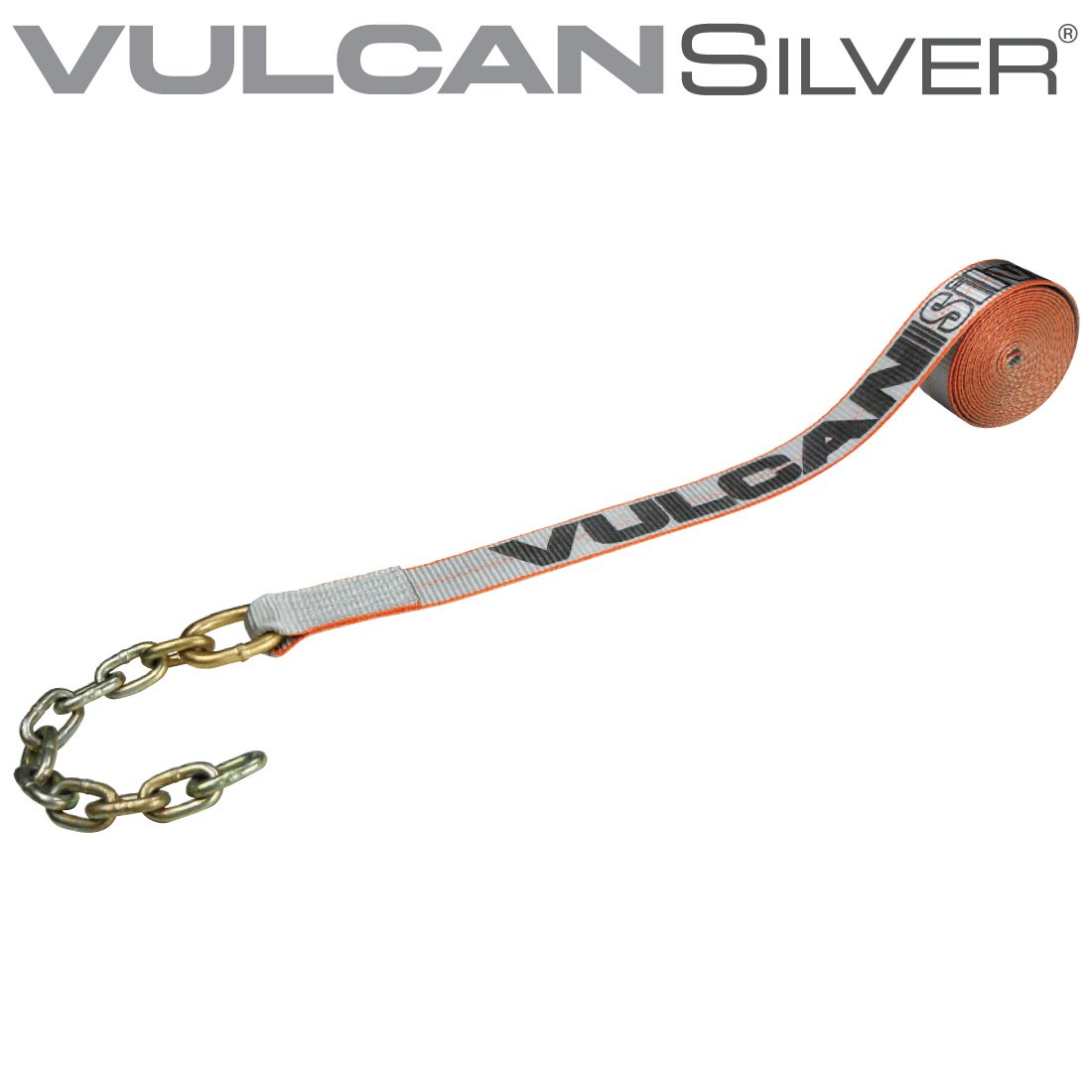 VULCAN Winch Strap with Chain Tail - 2 Inch - 3,300 Pound Safe Working Load