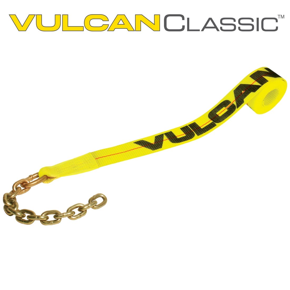 VULCAN Winch Strap with Chain Tail - 2 Inch - 3,300 Pound Safe Working Load