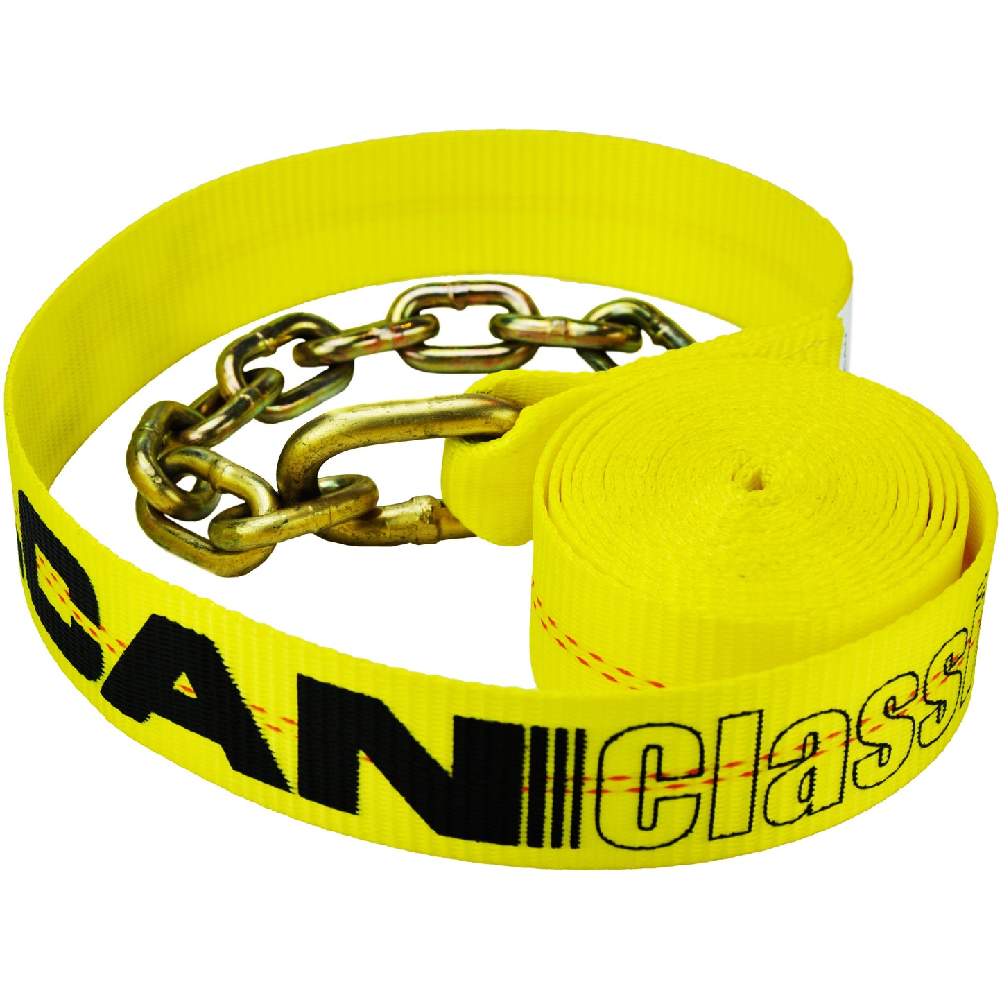 VULCAN Winch Strap with Chain Tail - 2 Inch - Classic Yellow - 3,300 Pound Safe Working Load