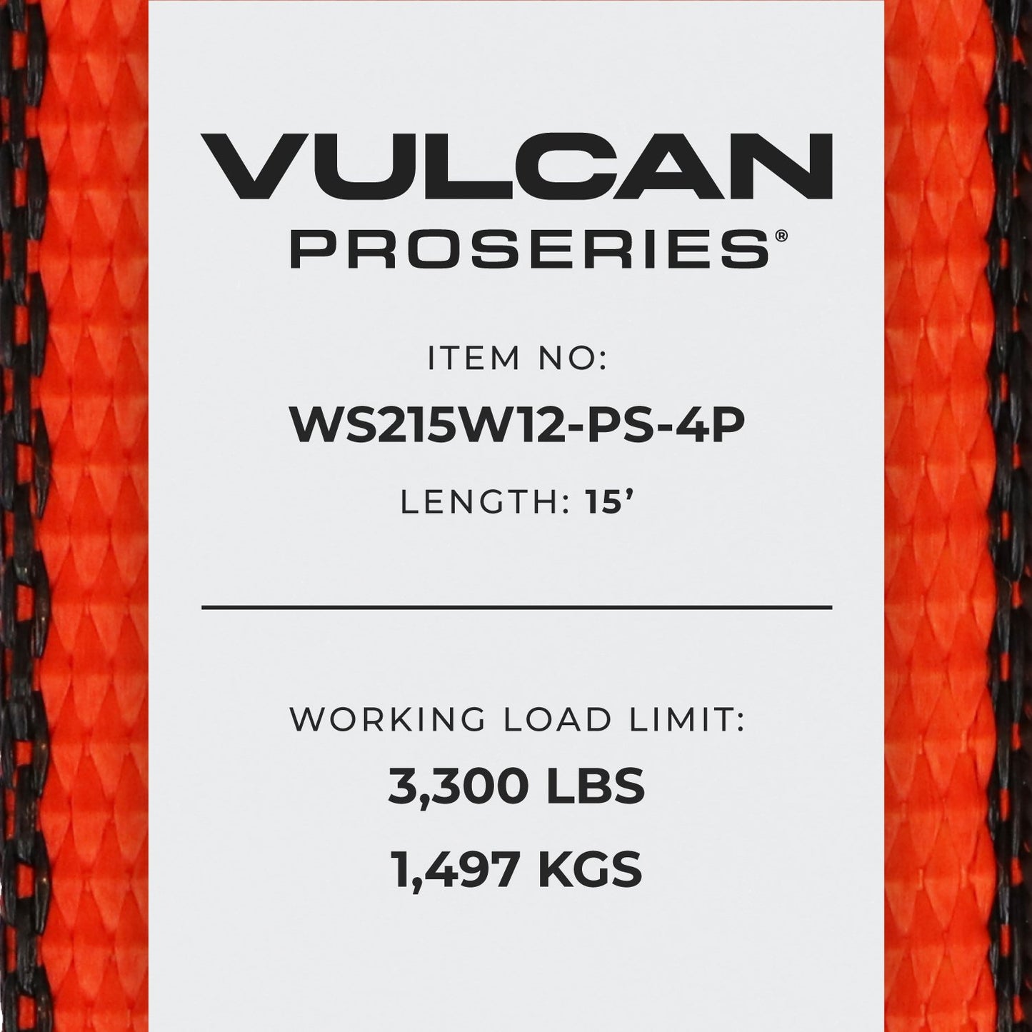 VULCAN Winch Strap with Twisted Snap Hook - 2 Inch x 15 Foot, 4 Pack - 3,300 Pound Safe Working Load