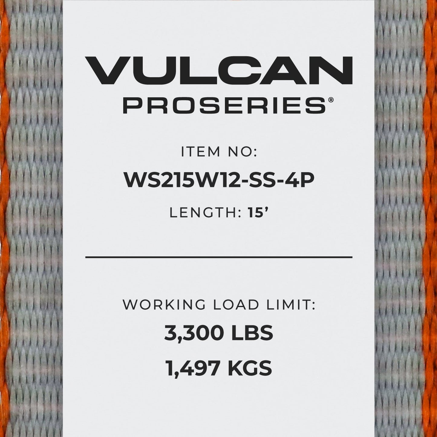 VULCAN Winch Strap with Twisted Snap Hook - 2 Inch x 15 Foot, 4 Pack - 3,300 Pound Safe Working Load