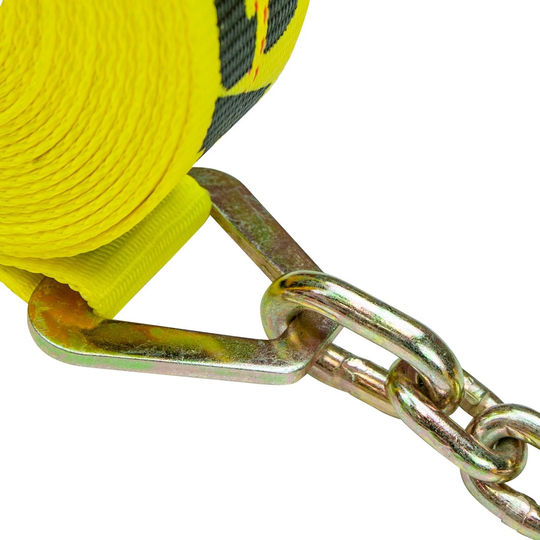 VULCAN Winch Strap with Chain Anchor - 2 Inch x 30 Foot - Classic Yellow - 3,600 Pound Safe Working Load