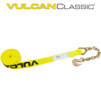 VULCAN Winch Strap with Chain Anchor - 2 Inch x 30 Foot - Classic Yellow - 3,600 Pound Safe Working Load