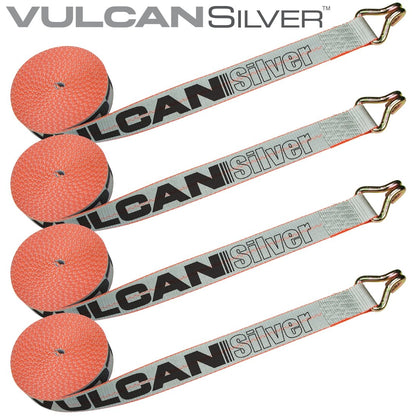 VULCAN Winch Strap with Twisted Snap Hook - 2 Inch x 15 Foot, 4 Pack - 3,300 Pound Safe Working Load