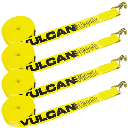 VULCAN Winch Strap with Twisted Snap Hook - 2 Inch x 15 Foot, 4 Pack - 3,300 Pound Safe Working Load