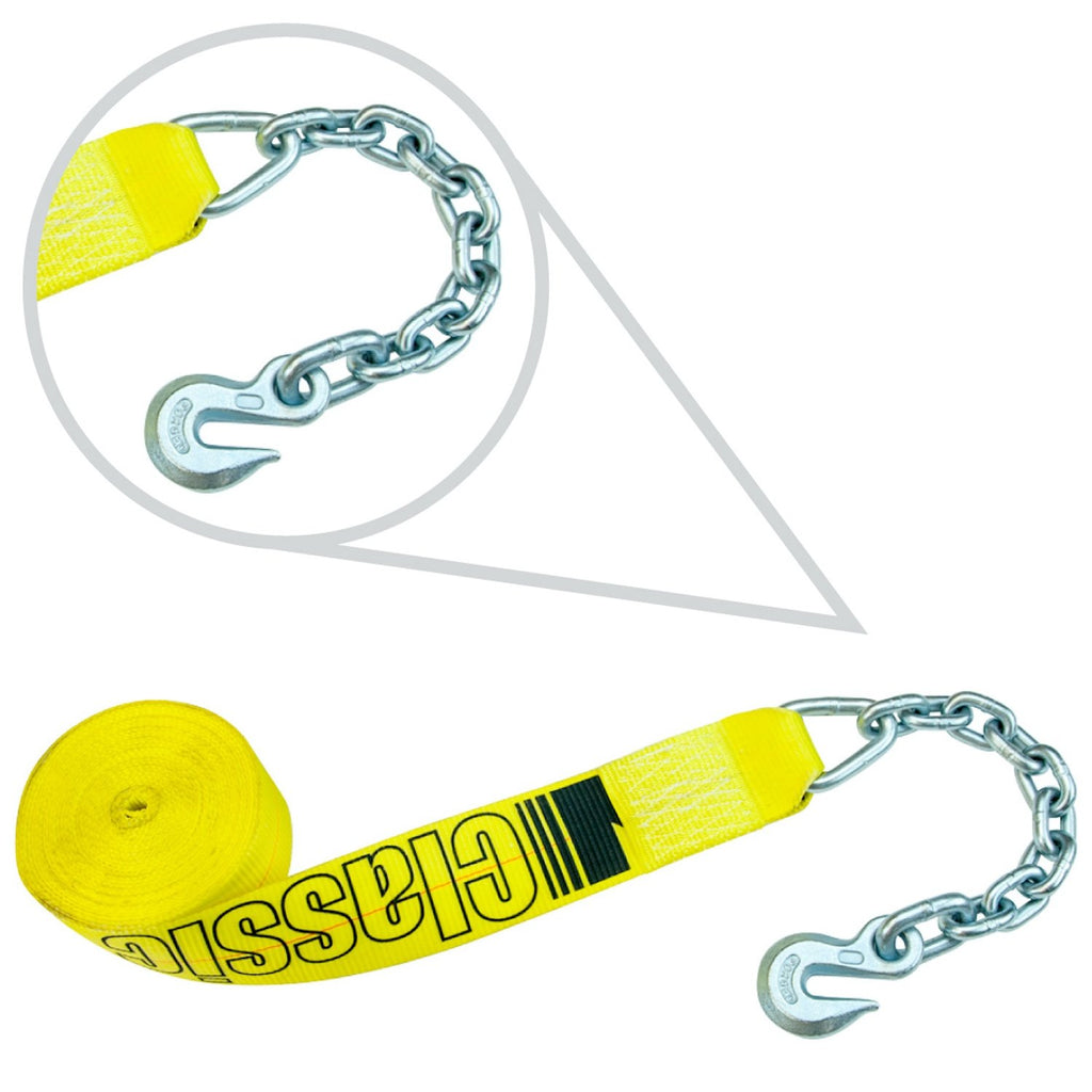 VULCAN Winch Strap with Chain Anchor - 3 Inch - Classic Yellow - 5,000 Pound Safe Working Load