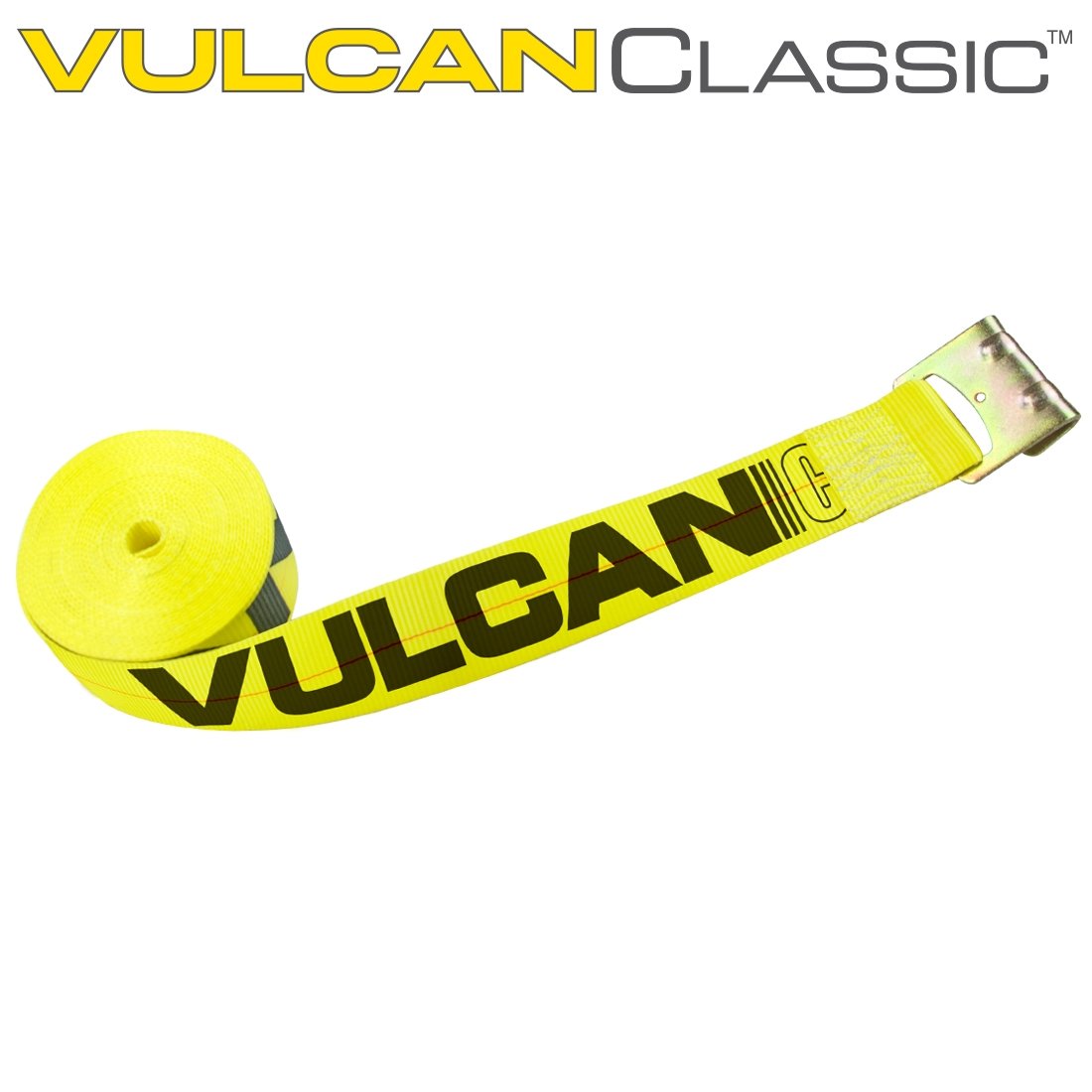 VULCAN Winch Strap with Flat Hook - 3 Inch x 27 Foot - Classic Yellow - 2 Pack - 5,000 Pound Safe Working Load