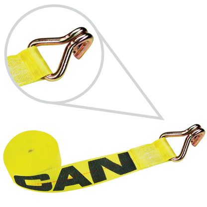 VULCAN Winch Strap with Wire Hook - 3 Inch - Classic Yellow - 5,000 Pound Safe Working Load