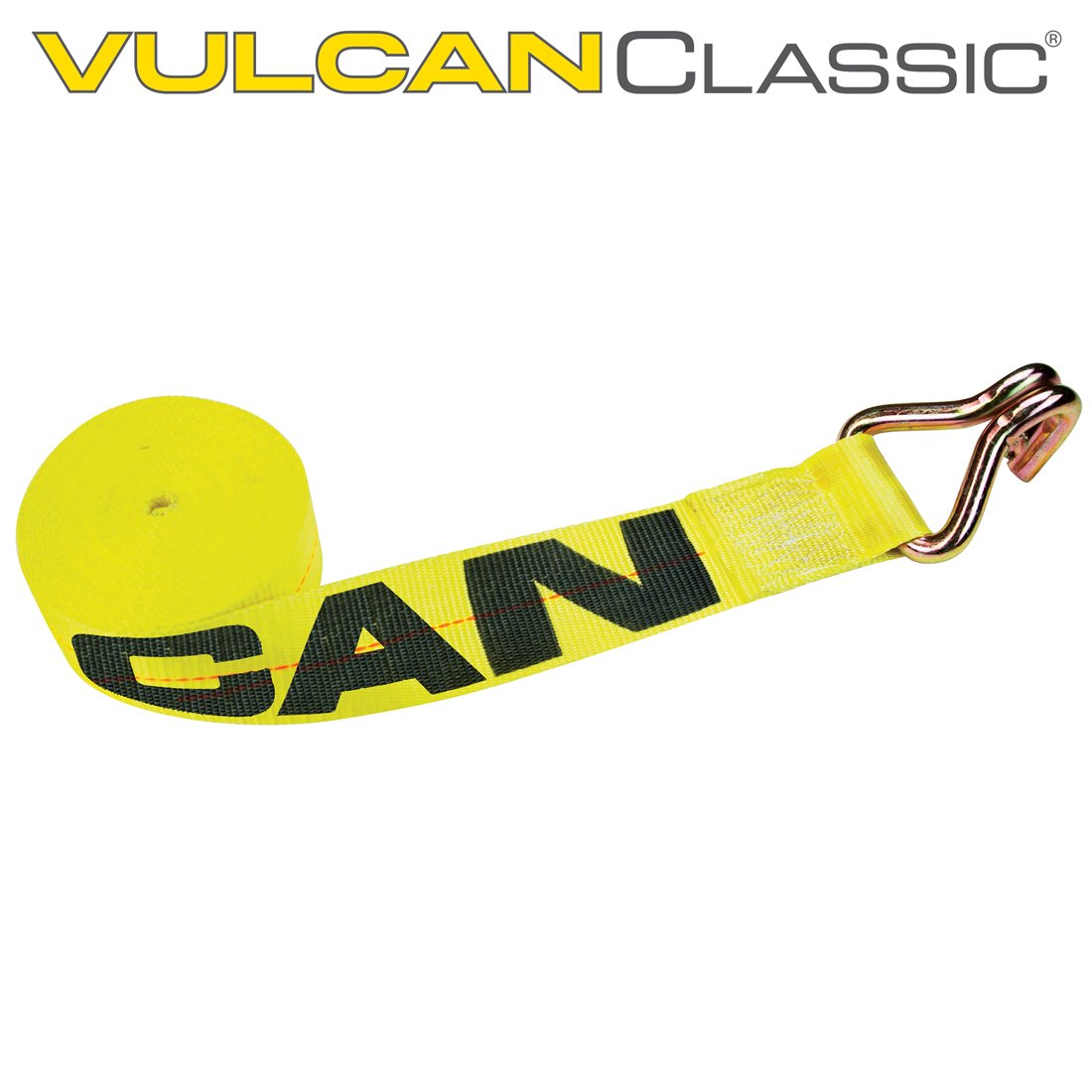 VULCAN Winch Strap with Wire Hook - 3 Inch - Classic Yellow - 5,000 Pound Safe Working Load