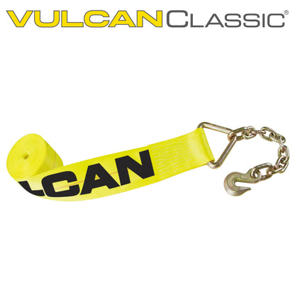 VULCAN Winch Strap with Chain Anchor - 4 Inch x 27 Foot - Classic Yellow - 5,400 Pound Safe Working Load