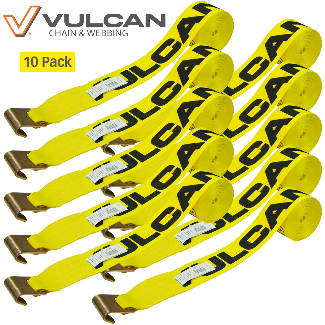 VULCAN Winch Strap with Flat Hook - 4 Inch - 5,000 Pound Safe Working Load