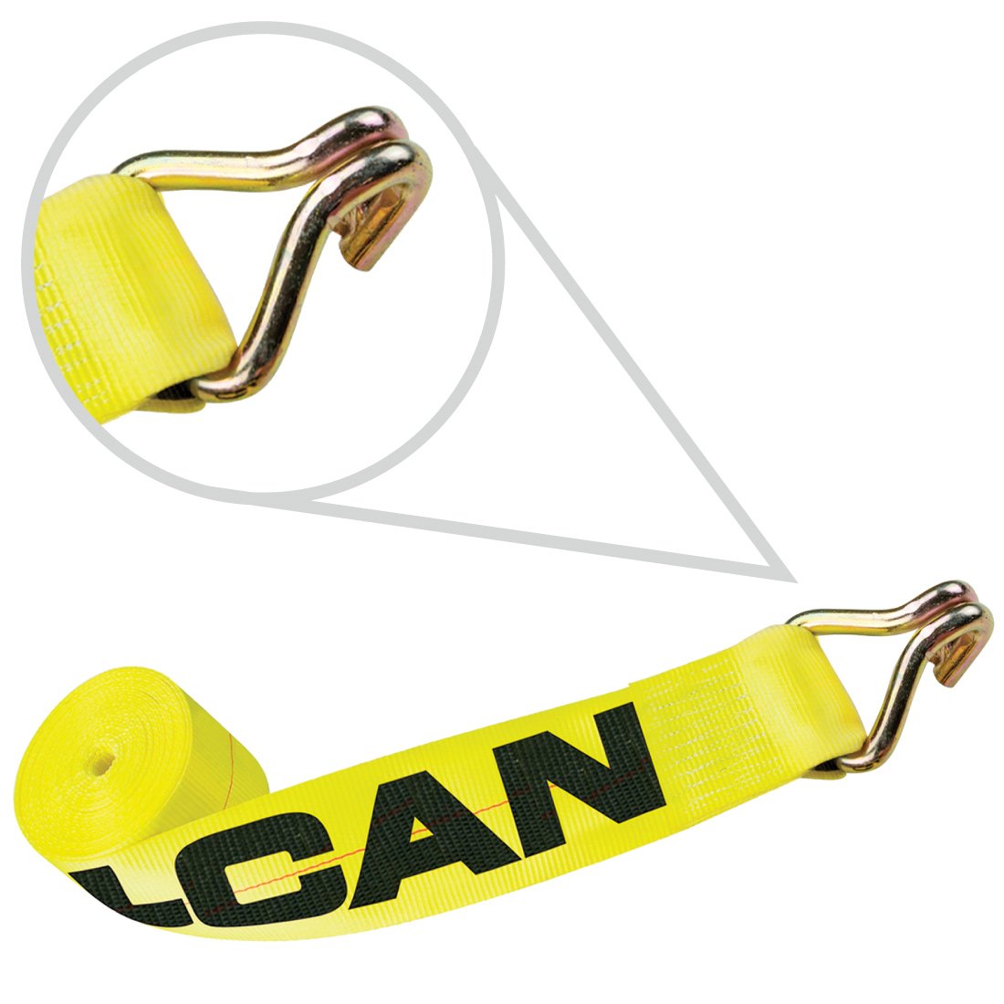 VULCAN Winch Strap with Wire Hook - 4 Inch - Classic Yellow - 5,000 Pound Safe Working Load