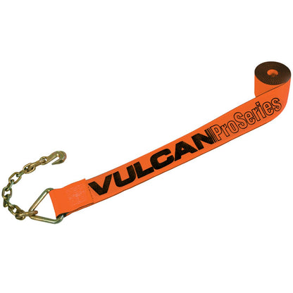 VULCAN Winch Strap with Chain Anchor - 4 Inch - Classic Yellow - 5,400 Pound Safe Working Load