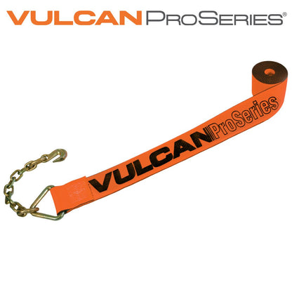 VULCAN Winch Strap with Chain Anchor - 4 Inch - Classic Yellow - 5,400 Pound Safe Working Load