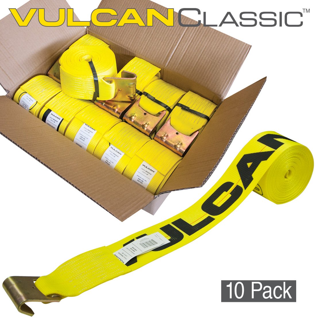 VULCAN Winch Strap with Flat Hook - 4 Inch - 5,000 Pound Safe Working Load