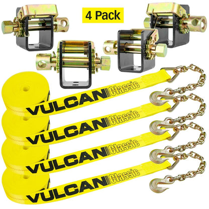 VULCAN Lashing Winch and Chain Anchor Winch Strap Kit - 2 Inch - 3,300 Pound Safe Working Load