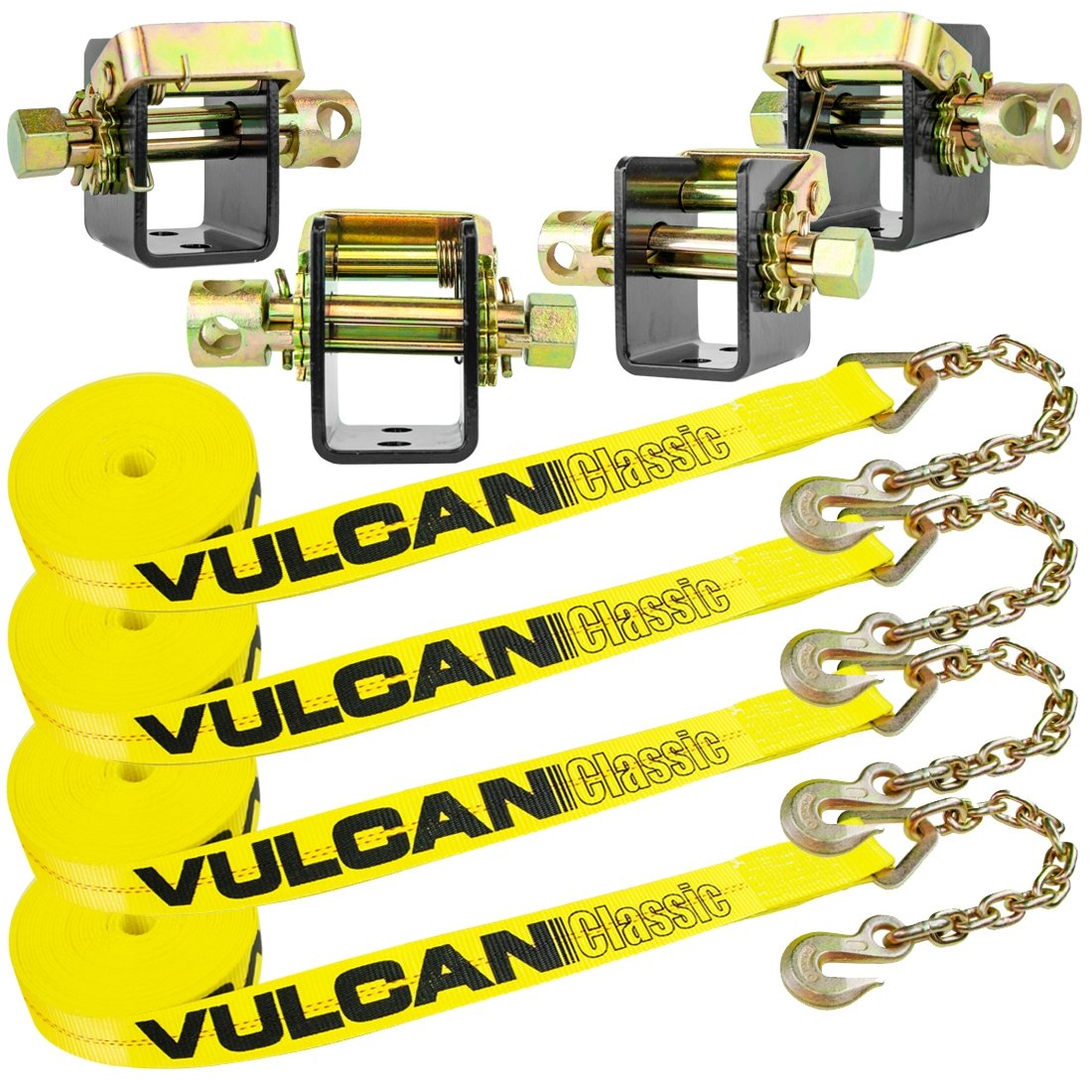 VULCAN Lashing Winch and Chain Anchor Winch Strap Kit - 2 Inch - 3,300 Pound Safe Working Load