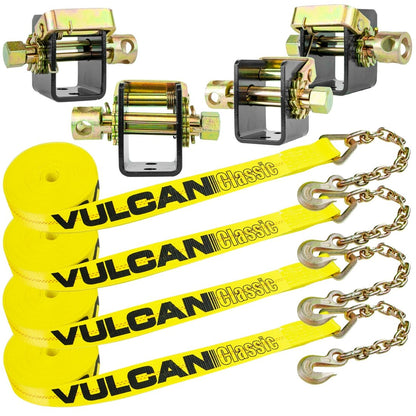 VULCAN Lashing Winch and Chain Anchor Winch Strap Kit - 2 Inch - 3,300 Pound Safe Working Load