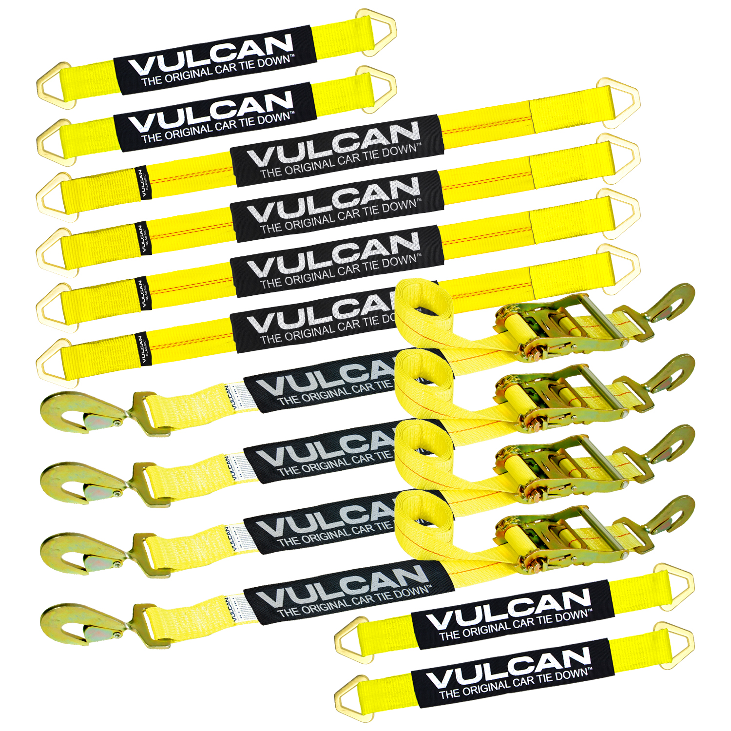 VULCAN Complete Axle Strap Tie Down Kit with Snap Hook Ratchet Straps  Classic Yellow