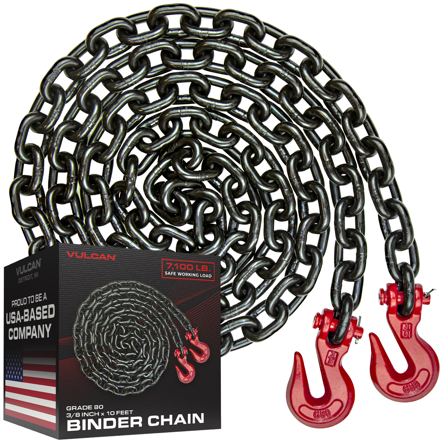 3/8 Inch x 25 FT Grade 70 Binder Chain with Clevis Grab Hooks