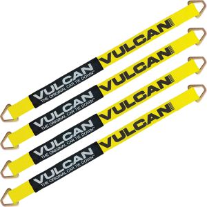 VULCAN Car Tie Down Axle Strap with Wear Pad - 2 Inch x 36 Inch - 4 Pack - Classic Yellow - 3,300 Pound Safe Working Load