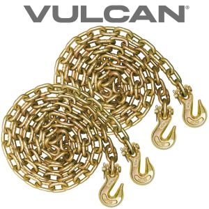 VULCAN Safety/Binder Chain with Clevis Grab Hooks - Grade 70 - 3/8 Inch x 10 Foot - 2 Pack - 6,600 Pound Safe Working Load