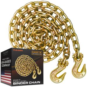 VULCAN Binder Chain with Clevis Grab Hooks - Grade 70 - 3/8 Inch x 20 Foot - 6,600 Pound Safe Working Load