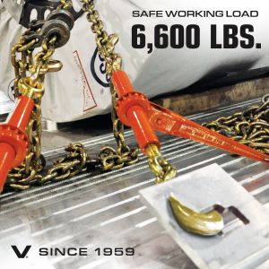 VULCAN Chain, Load Binder, and D Ring Kit - (2) Grade 70 3/8”x10” Chains, (2) Ratchet Load Binders, (2) D Rings - 4,700 Pound Safe Working Load