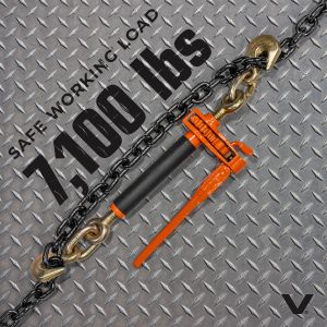 VULCAN Chain and Load Binder Kit - (2) Grade 80 3/8 Inch x 16 Foot Chains And (2) Folding Handle Load Binders - 7,100 Pound Safe Working Load