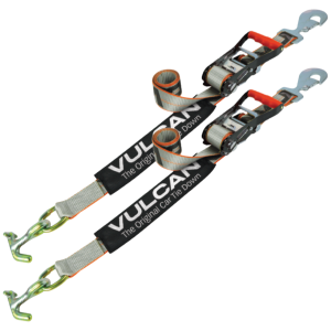 VULCAN Car Tie Down with Universal Fast-Strap Frame Hook - 72 Inch - 2 Pack - Silver Series - 3,300 Pound Safe Working Load