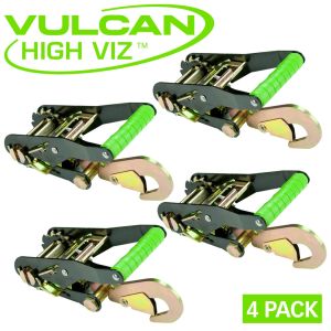 VULCAN Ratchet Buckle - Snap Hook - 2 Inch Wide Handle - High-Viz - 4 Pack - 3,300 Pound Safe Working Load